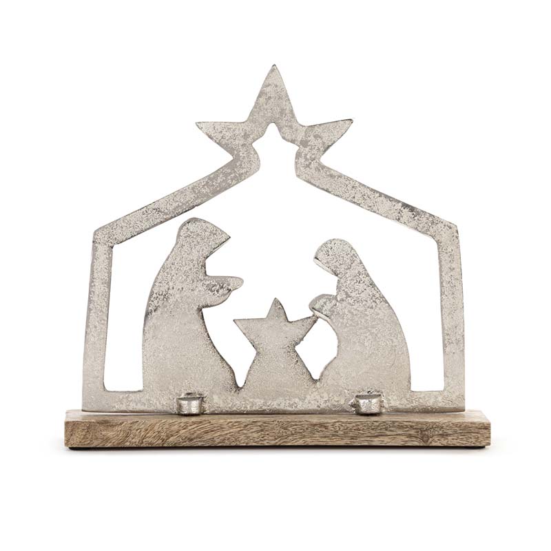 Metal and Wood Holy Family Décor