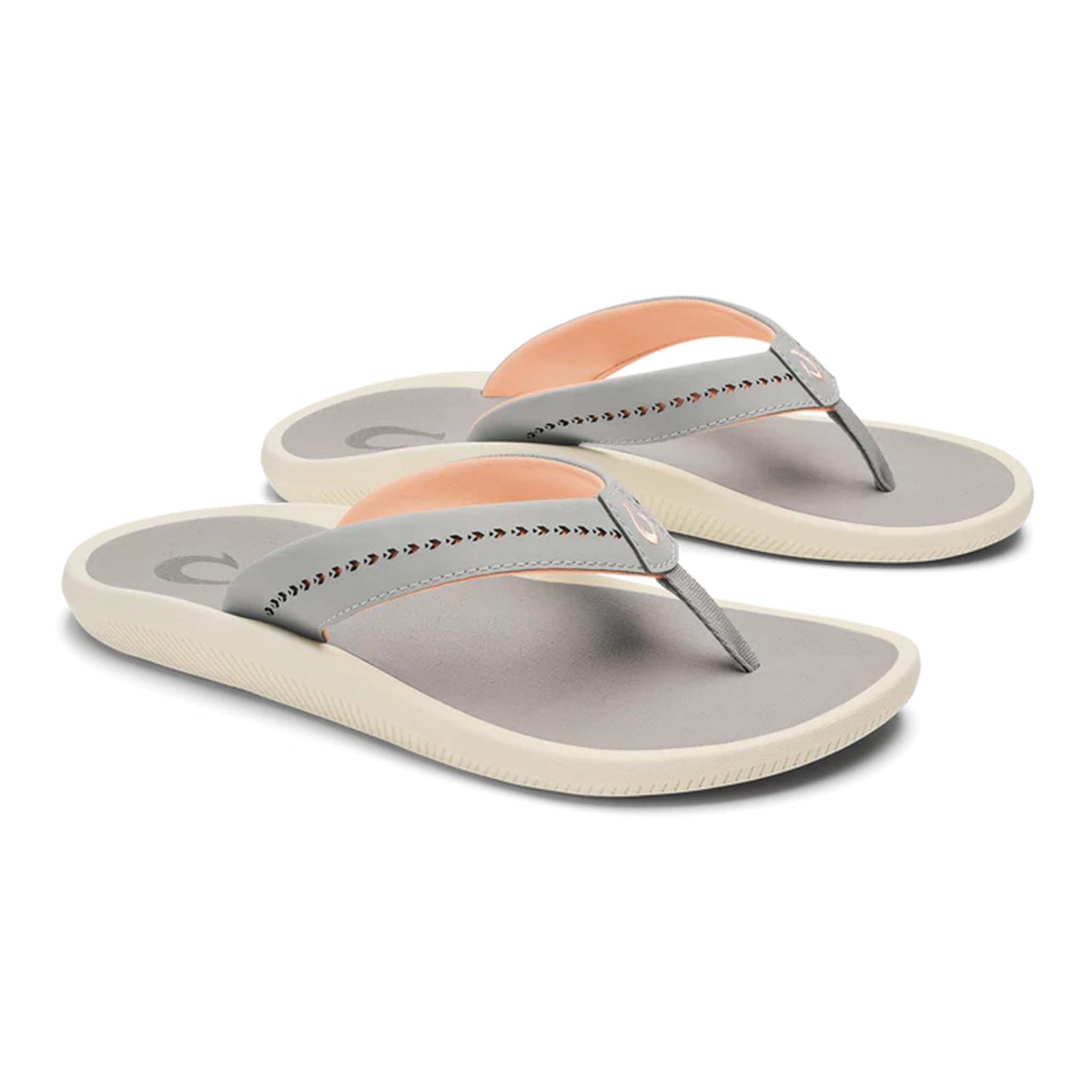 Pair of Olukai Women's Ulele Sandals in Ash gray shown on a white background.
