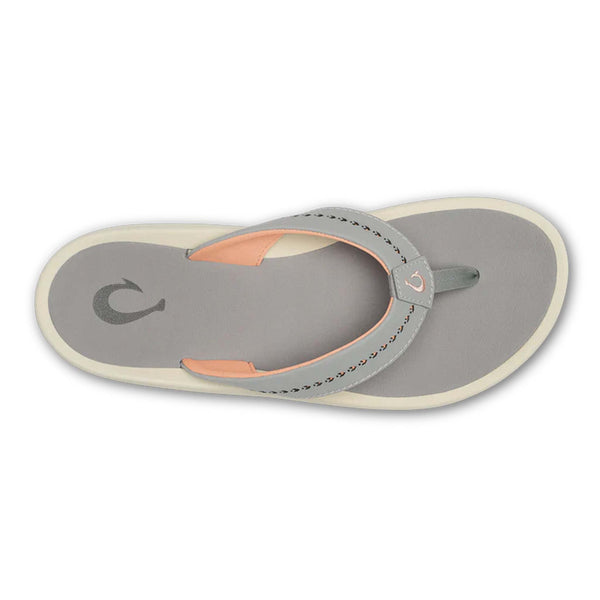 Pair of Olukai Women's Ulele Sandals in Ash gray shown on a white background.