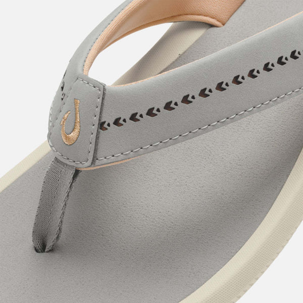 Pair of Olukai Women's Ulele Sandals in Ash gray shown on a white background.