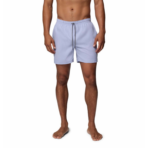 Man wearing light purple shorts on a white background