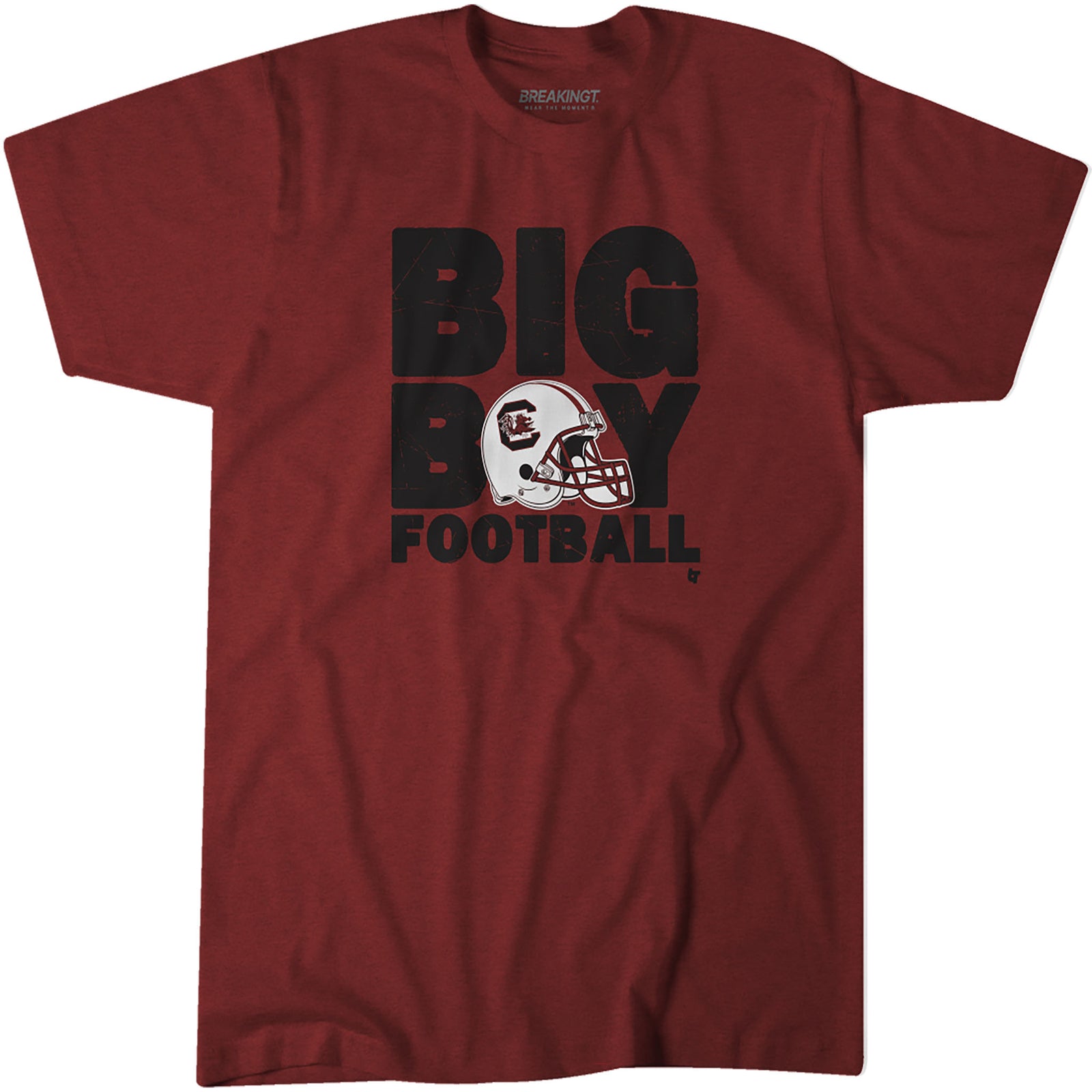 South Carolina Gamecocks Big Boy Football t-shirt in garnet with bold black text and team helmet graphic on the front.