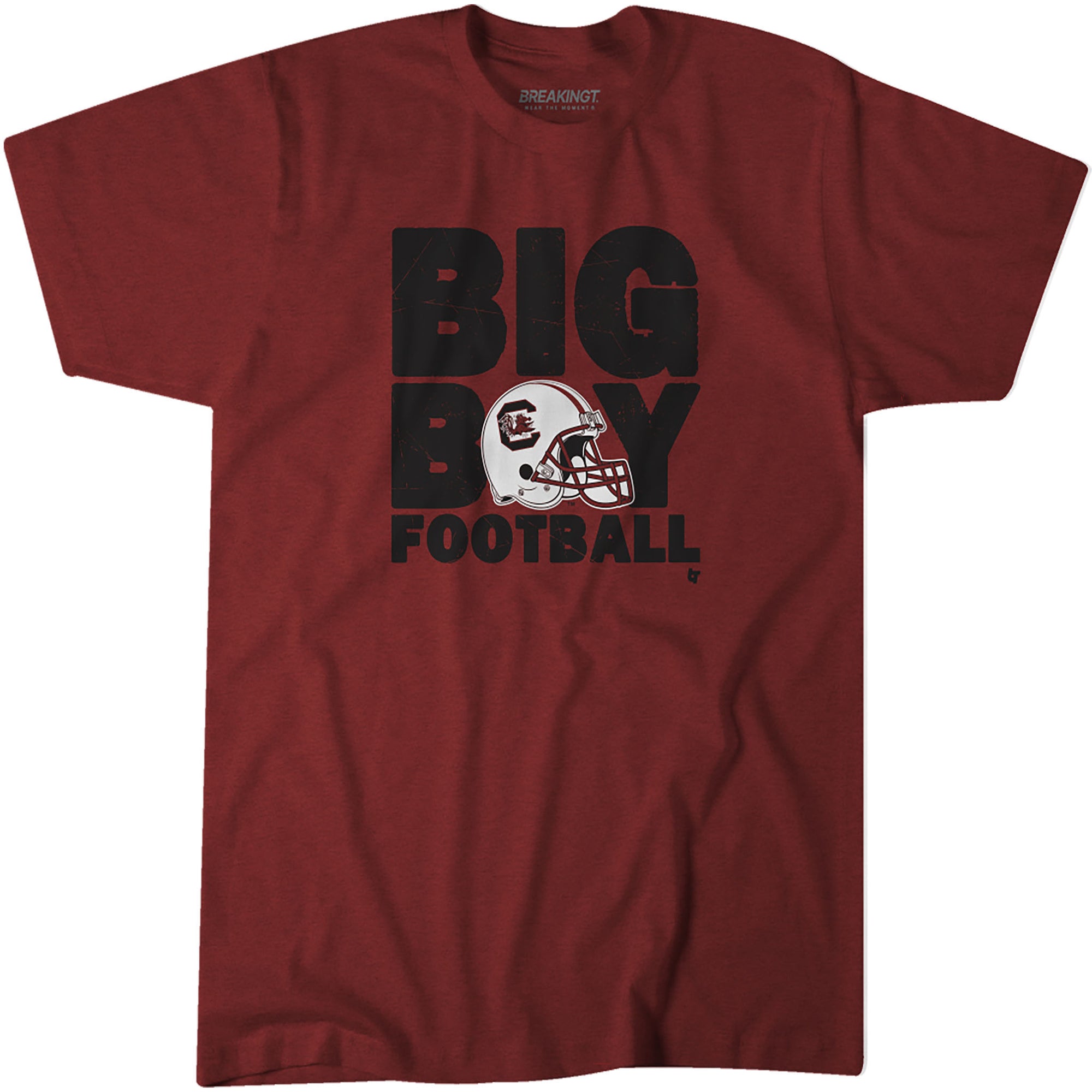 South Carolina Gamecocks Big Boy Football t-shirt in garnet with bold black text and team helmet graphic on the front.