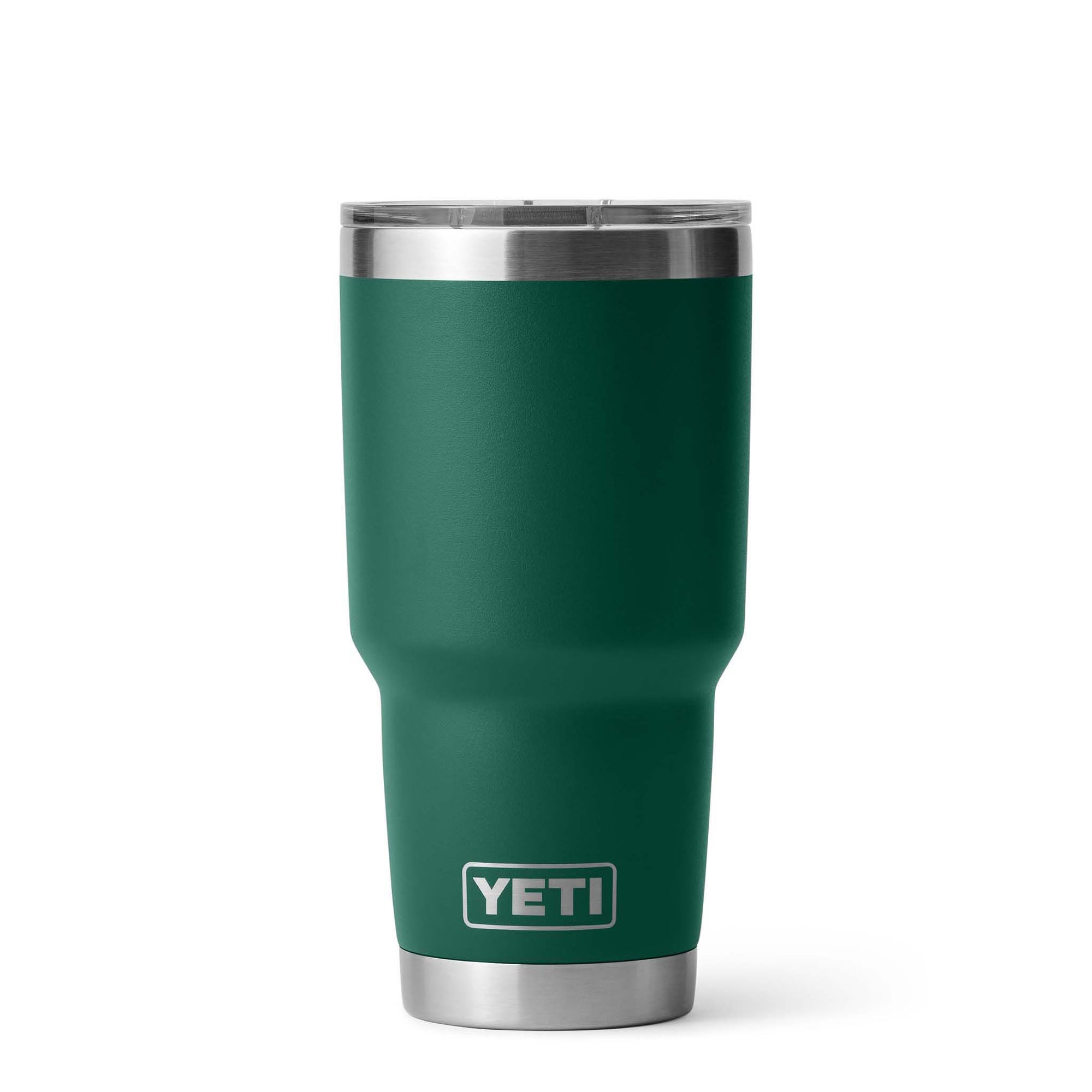 YETI Rambler 30oz Tumbler in Black Forest Green with plain front view and stainless steel base.