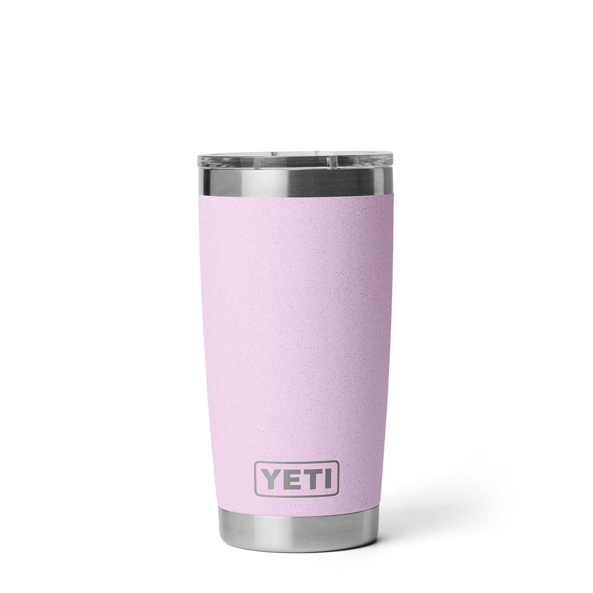 YETI Rambler 20oz Tumbler in Cherry Blossom, front view featuring yeti logo and stainless base.
