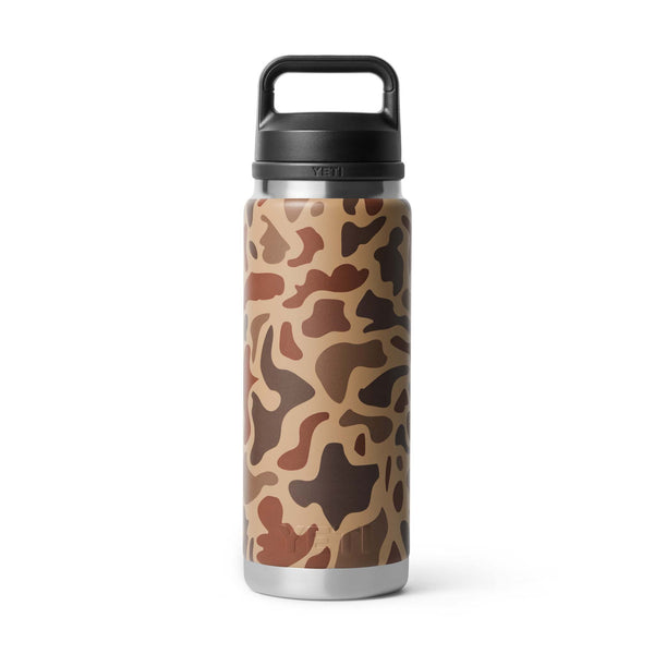Rear view of YETI 26 oz Chug Bottle in Wetlands Camo showing full wraparound camo design.
