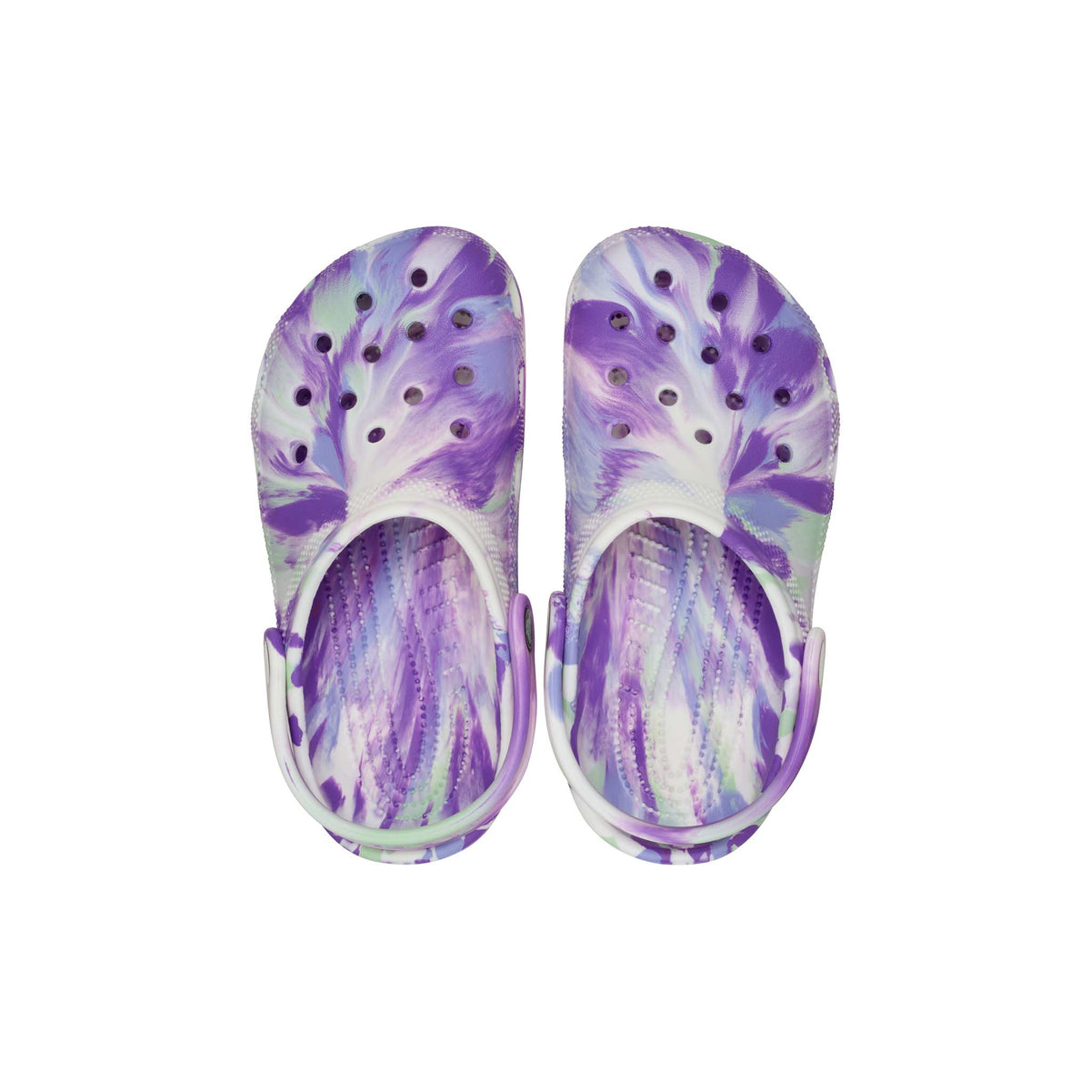 Kids Classic Glow Marbled Clog in Purple and White
