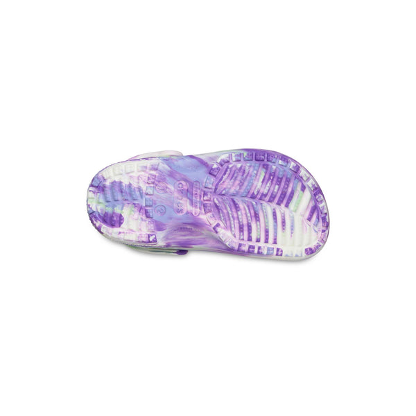 Kids Classic Glow Marbled Clog in Purple and White