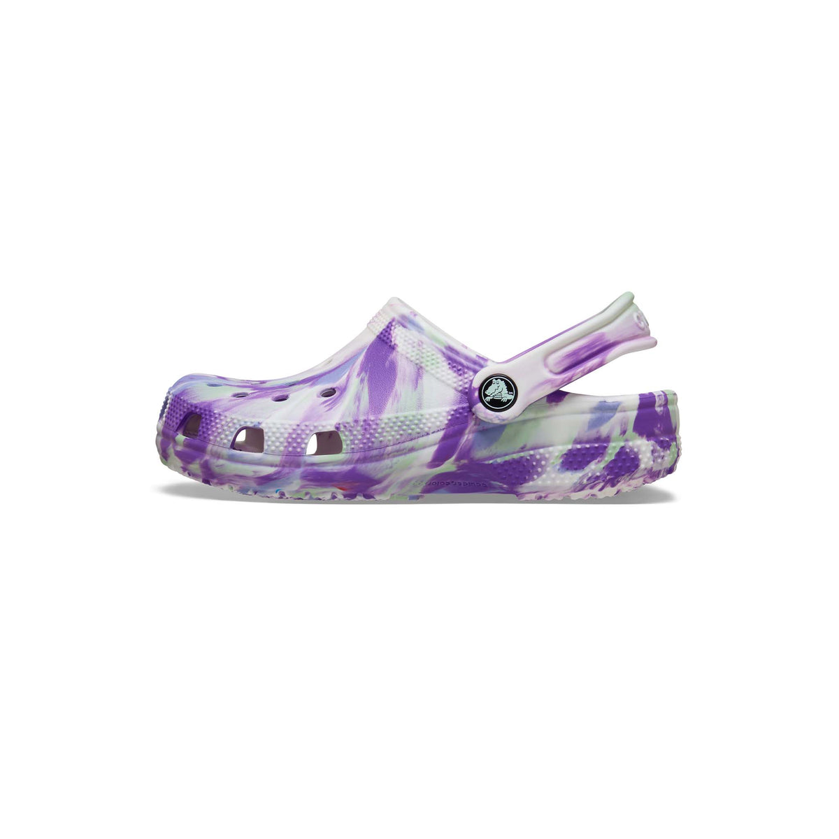 Kids Classic Glow Marbled Clog in Purple and White
