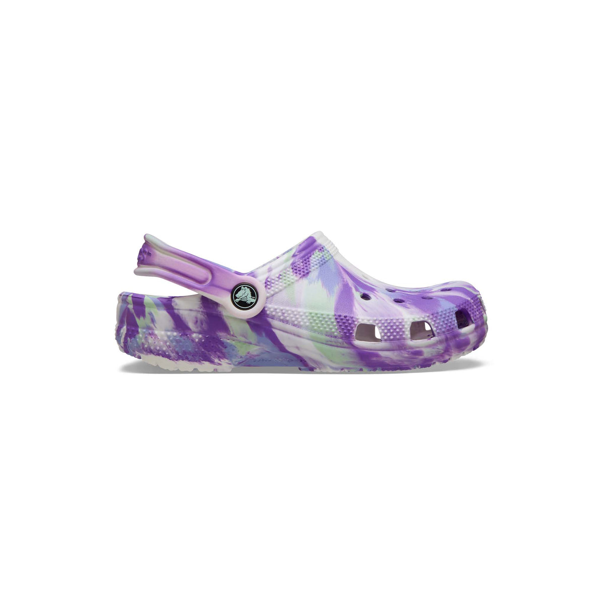 Kids Classic Glow Marbled Clog in Purple and White