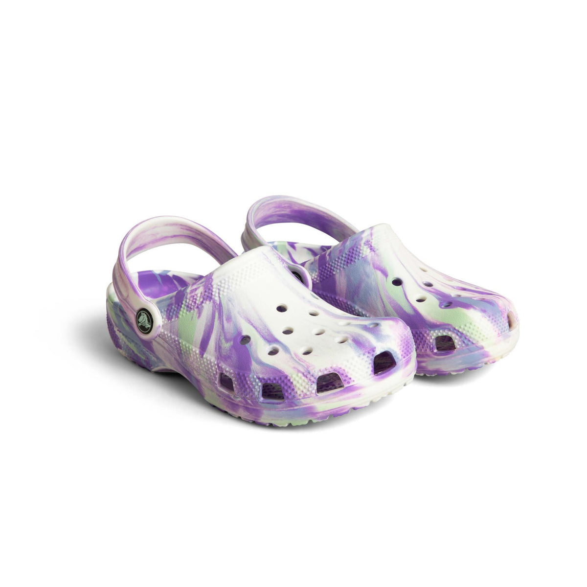 Kids Classic Glow Marbled Clog in Purple and White