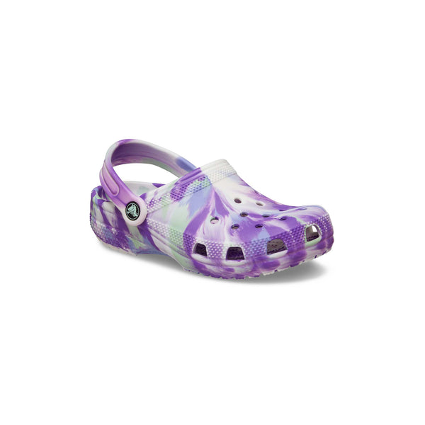 Kids Classic Glow Marbled Clog in Purple and White