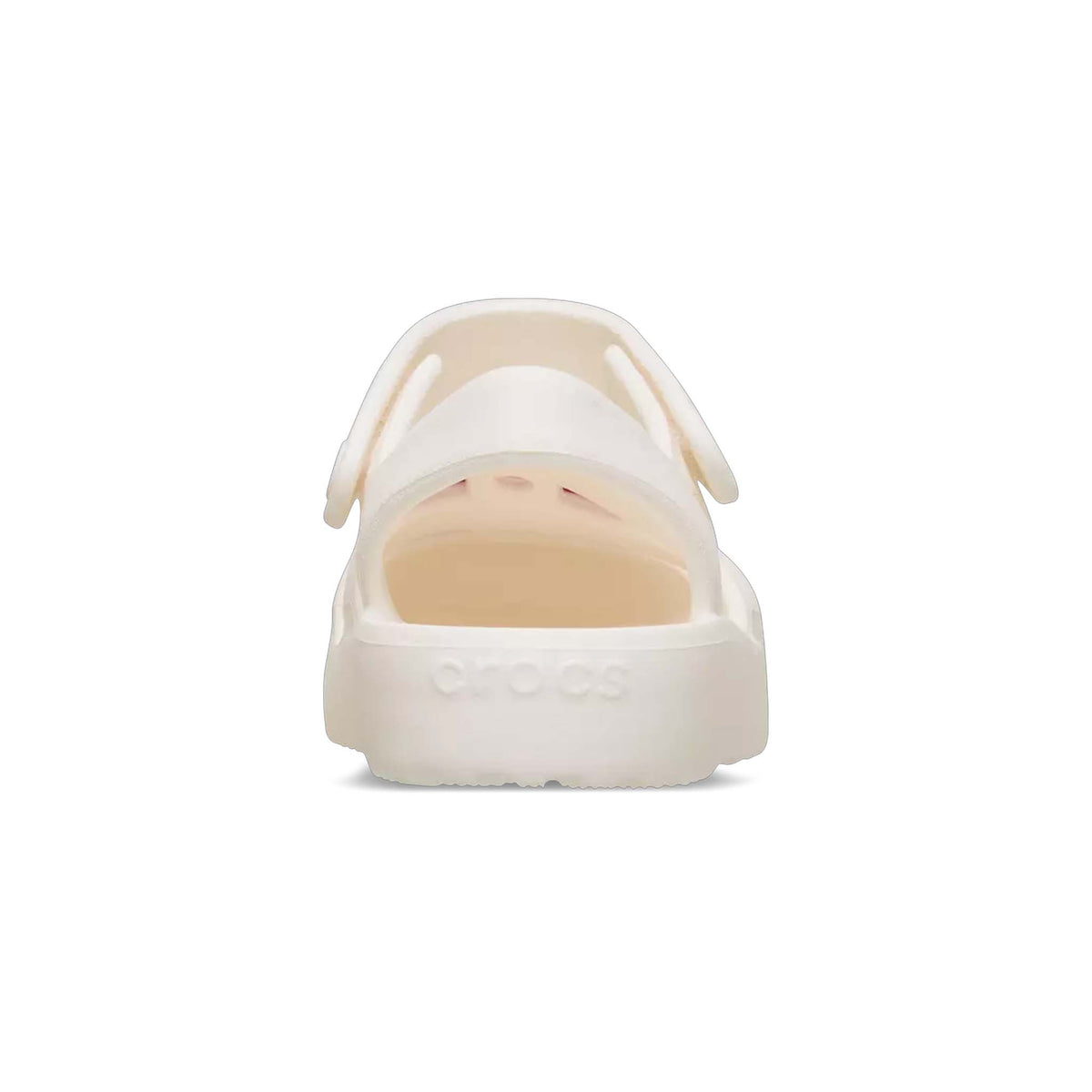 White sandal with a beige insole on a white background