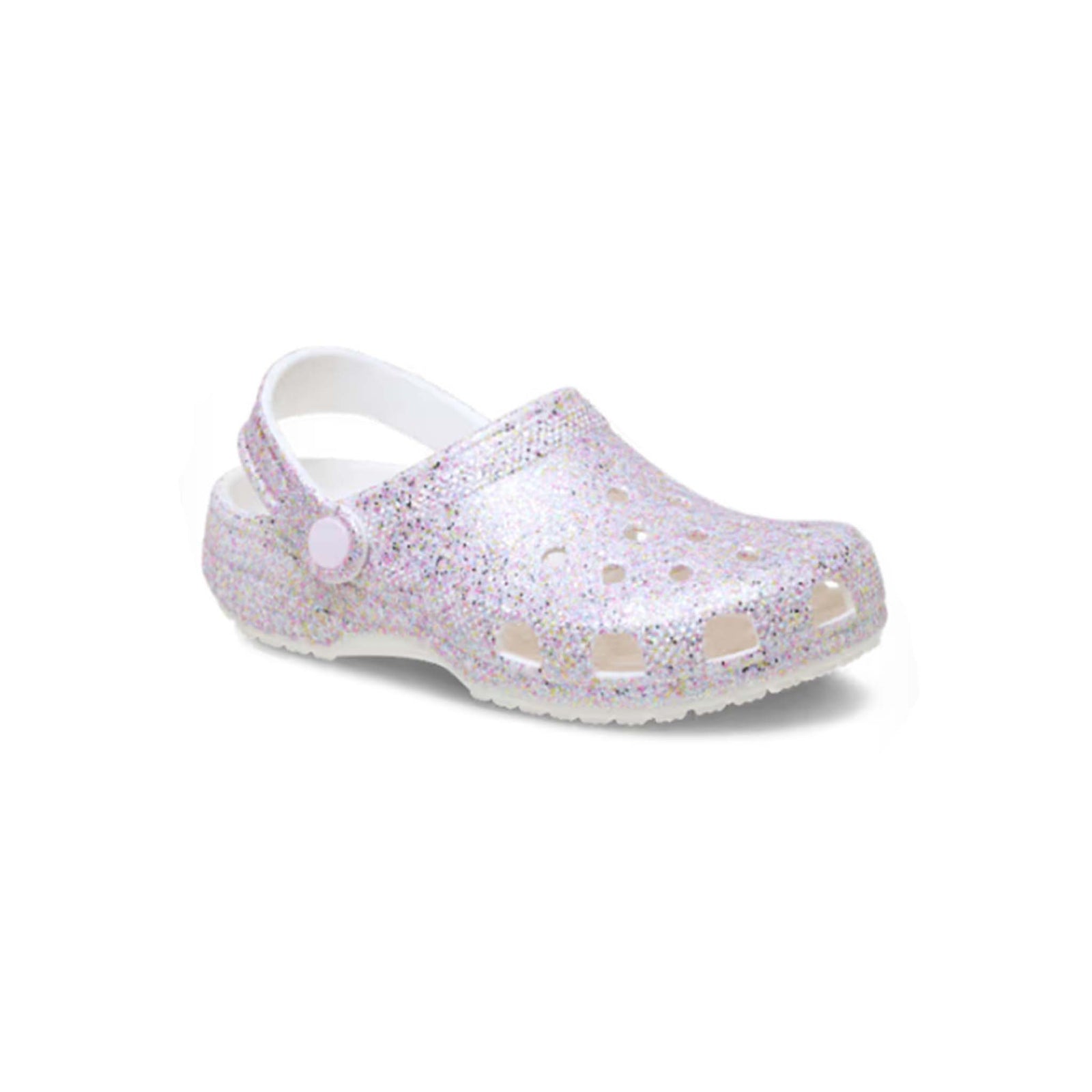 White glittery clog shoe on a white background