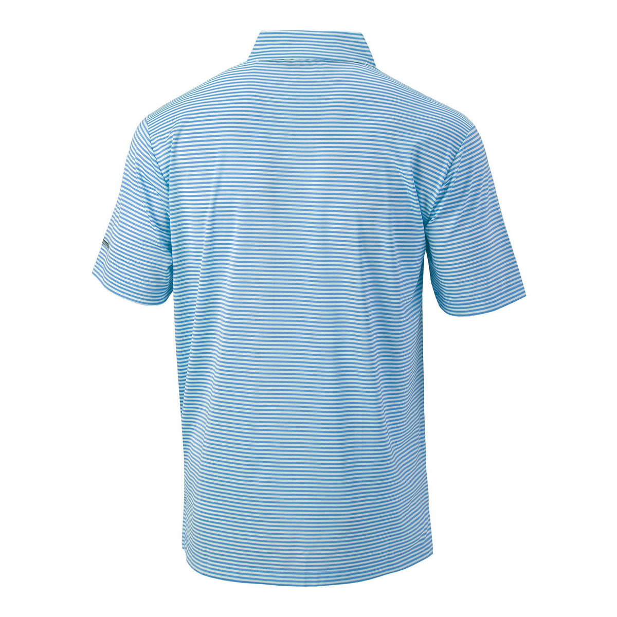 Blue striped polo shirt on a white background