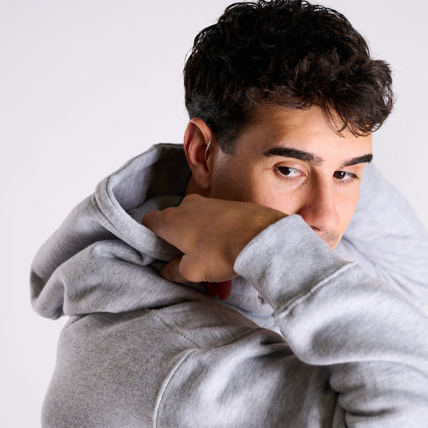 Badge Logo Hoodie in Heather Grey