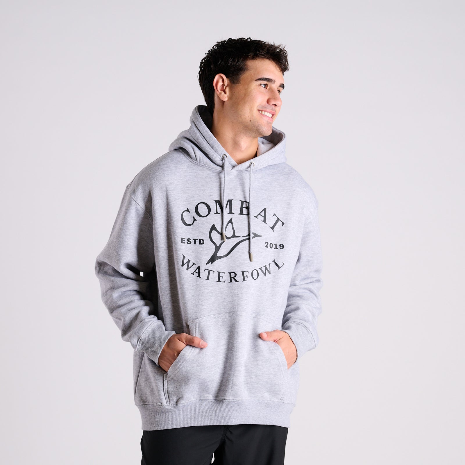 Badge Logo Hoodie in Heather Grey