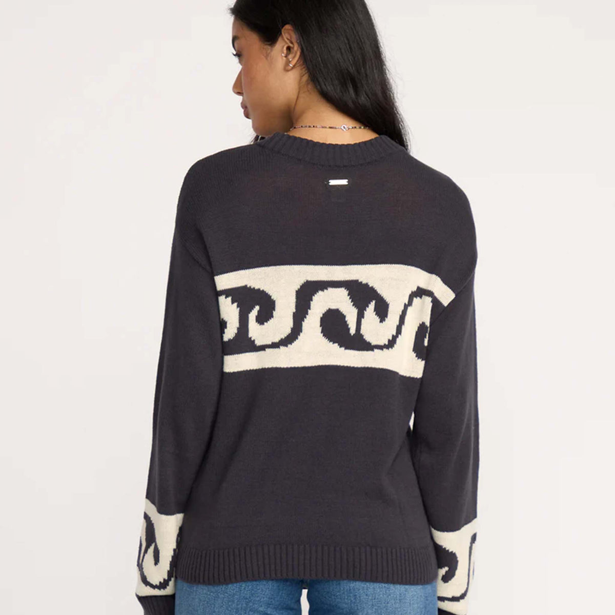 Billabong Wave Fade Crewneck Sweater in black and cream