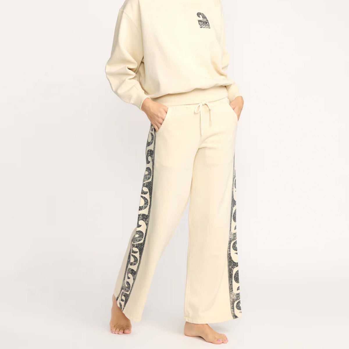 Billabong Sun Wave Lounge Pant in cream and black
