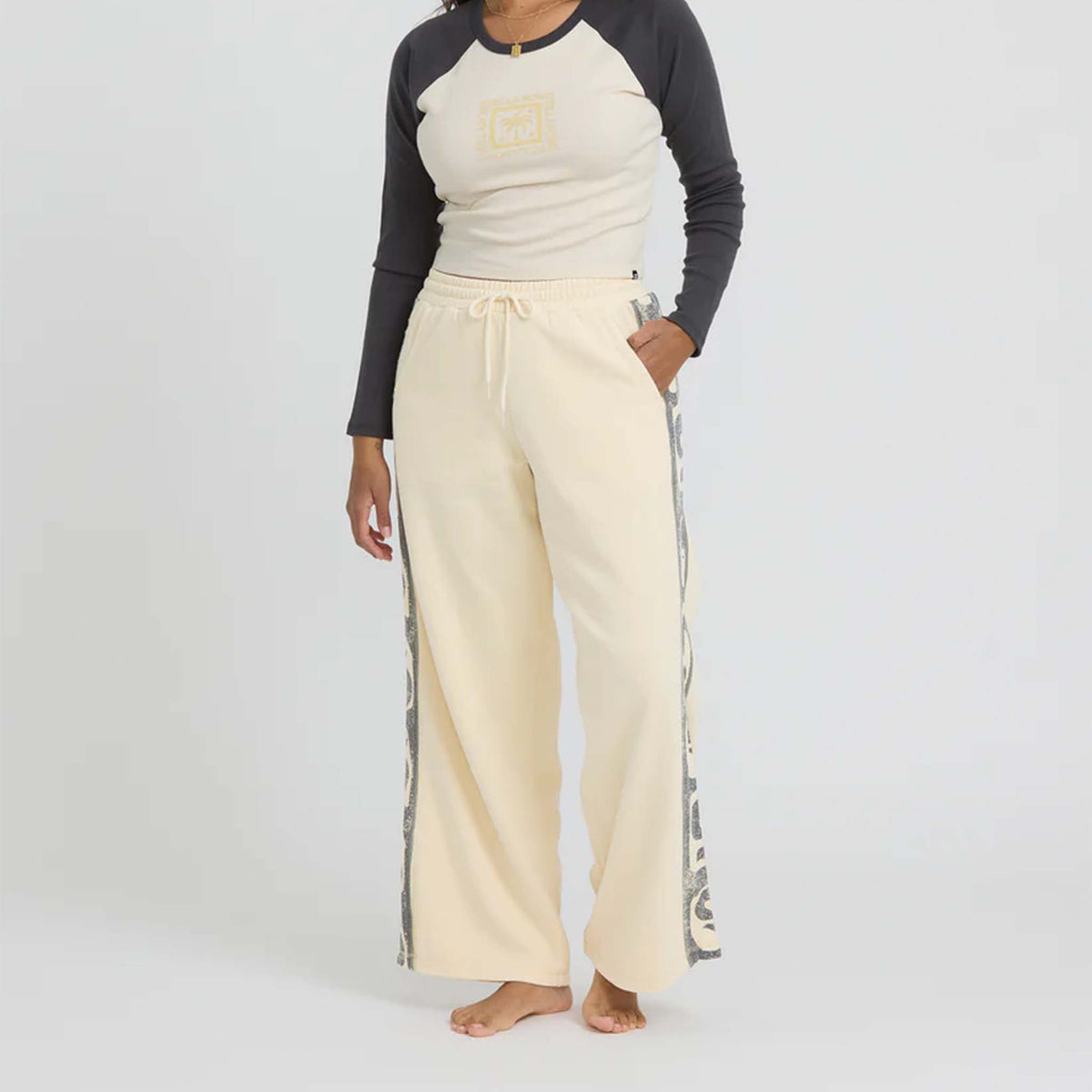 Billabong Sun Wave Lounge Pant in cream and black