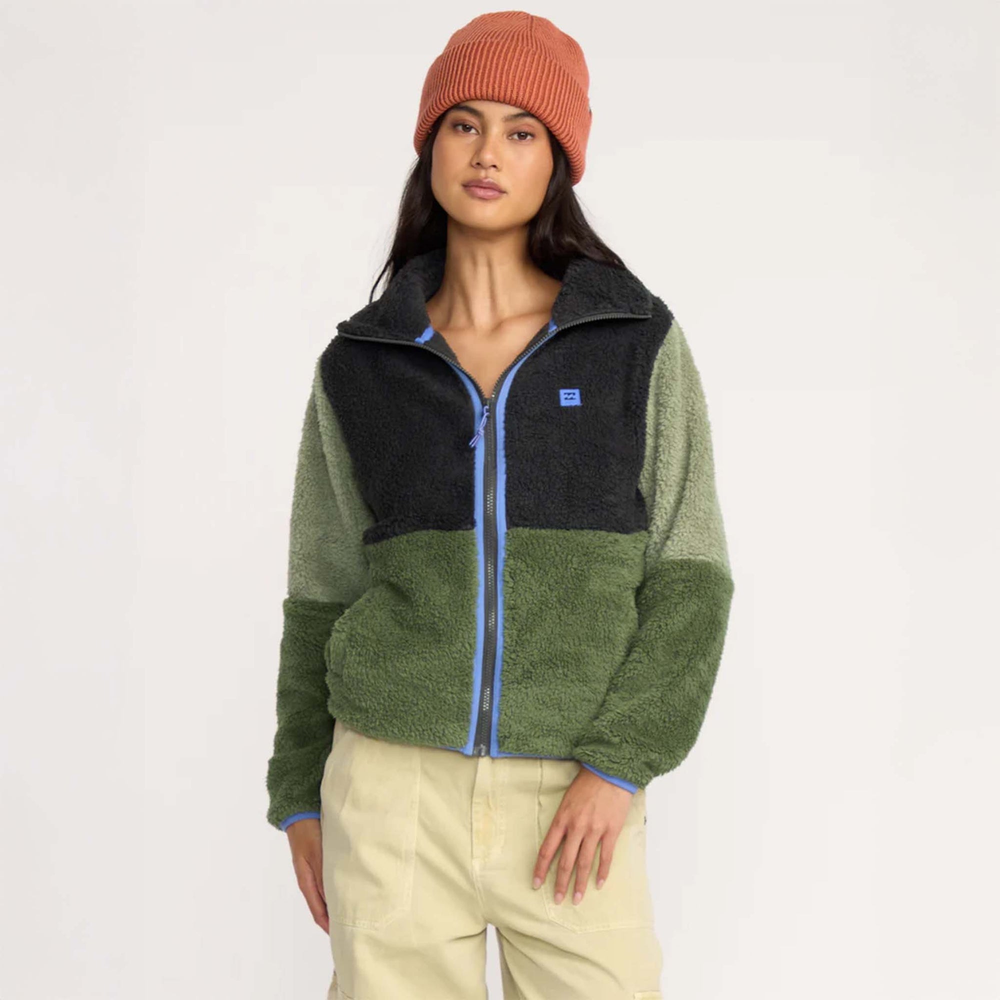 Billabong Switchback Full Zip Jacket in green and black color block pattern