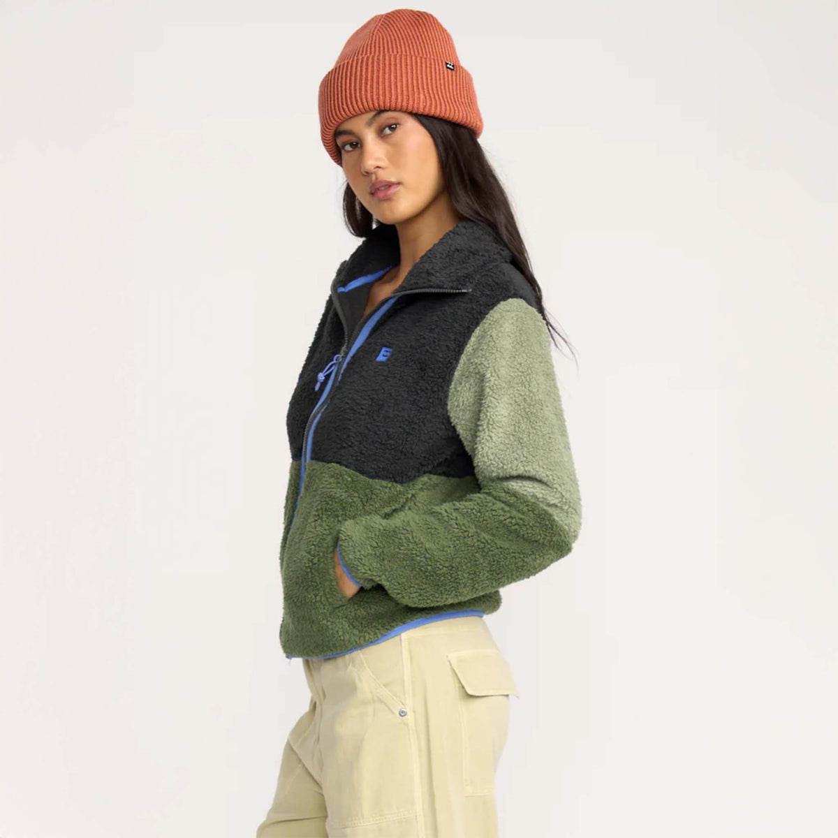 Billabong Switchback Full Zip Jacket in green and black color block pattern