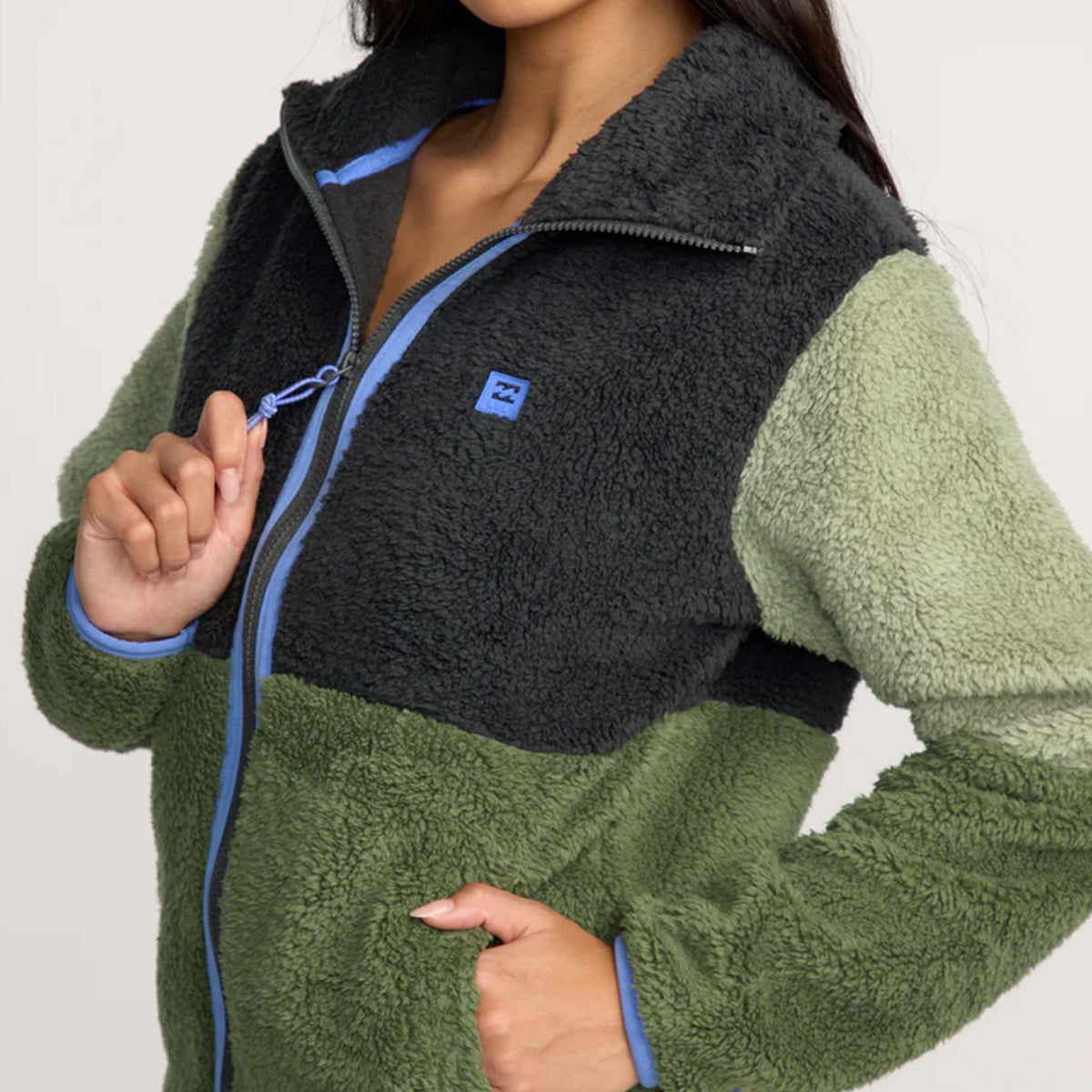 Billabong Switchback Full Zip Jacket in green and black color block pattern