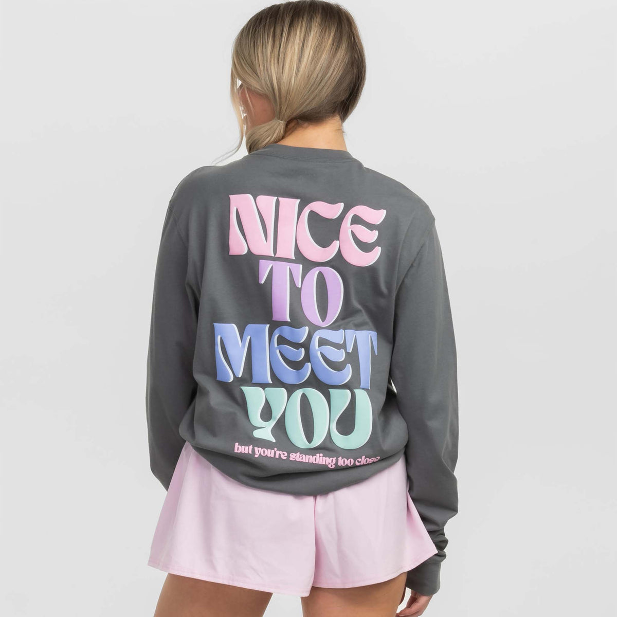 Southern Shirt Co. Nice To Meet You Long Sleeve T-Shirt in Volcanic Ash