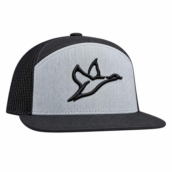 Combat Waterfowl 7 Panel Icon Embroidered Hat in Black and Heather Grey
