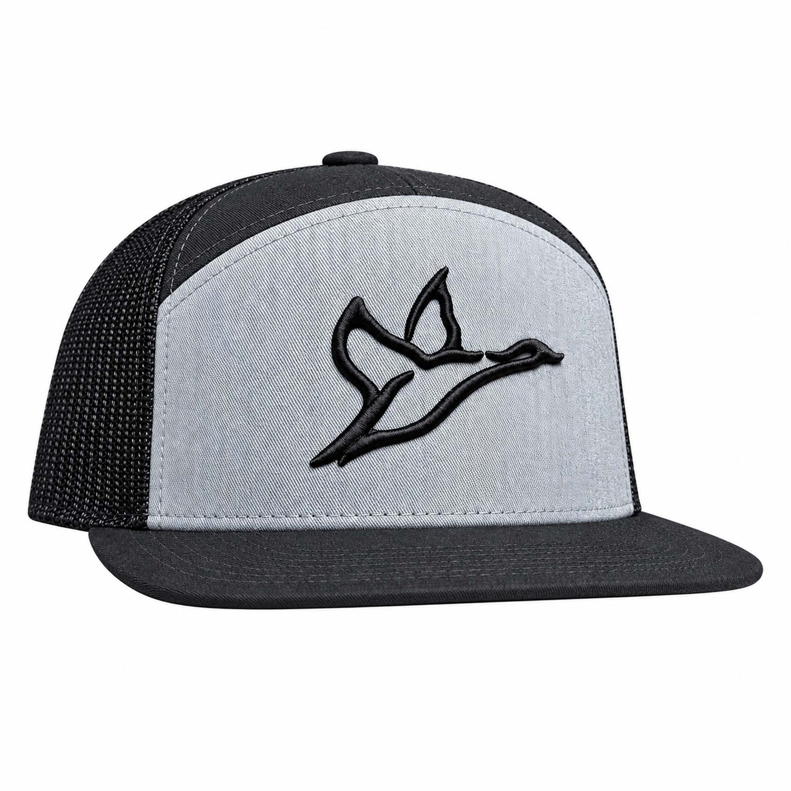 Combat Waterfowl 7 Panel Icon Embroidered Hat in Black and Heather Grey