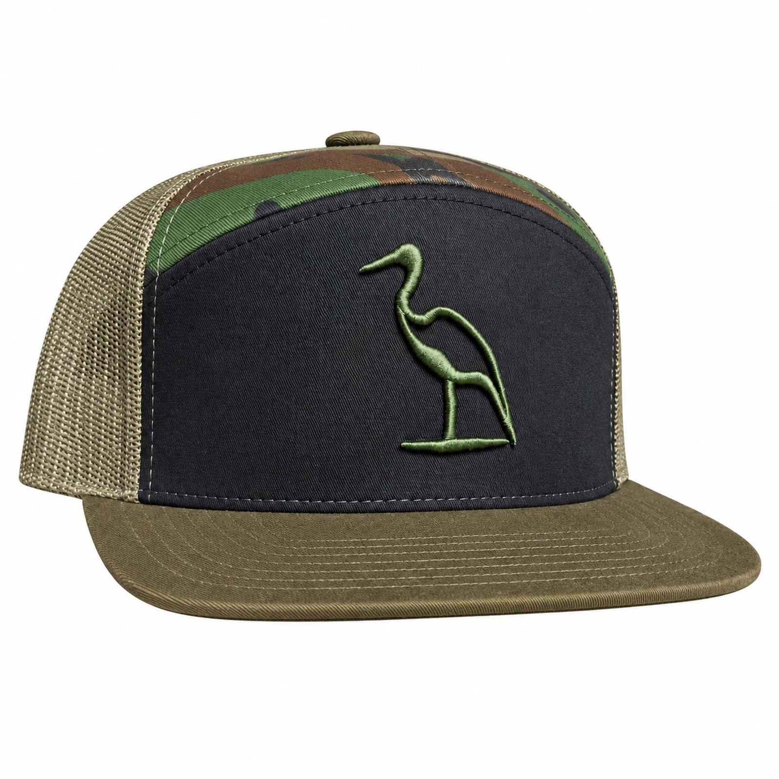 Combat Waterfowl 7 Panel Icon Embroidered Hat in Loden and Army Camo