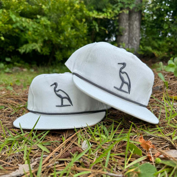 Dirty Marsh Heron Embroidered Flat Bill Rope Hat in Salt | Palmetto Moon