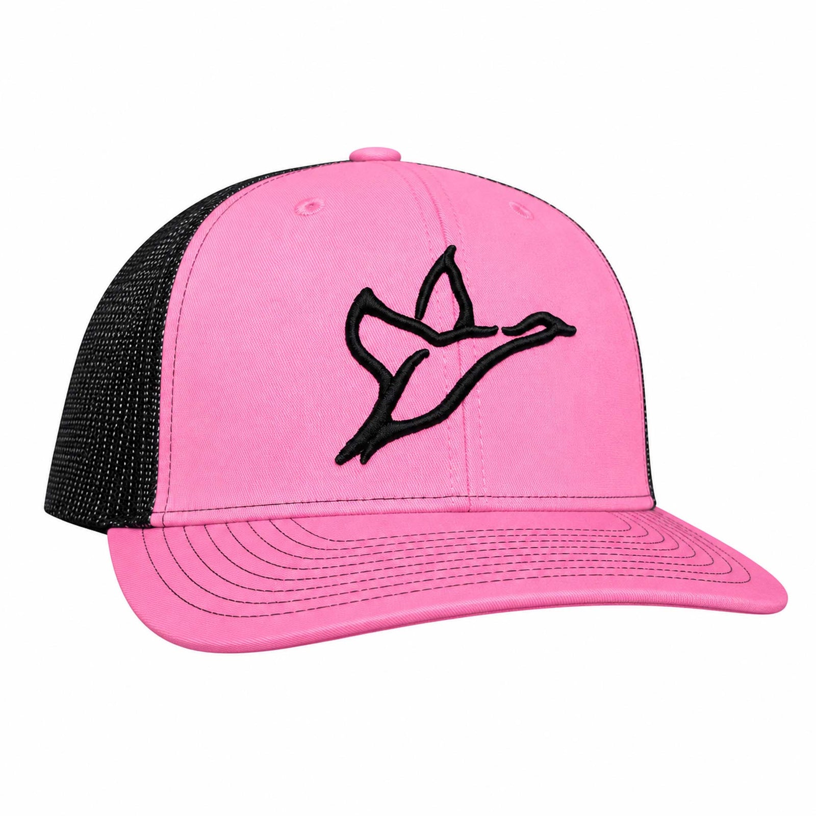 Combat Waterfowl Icon Trucker Hat in Black and Pink