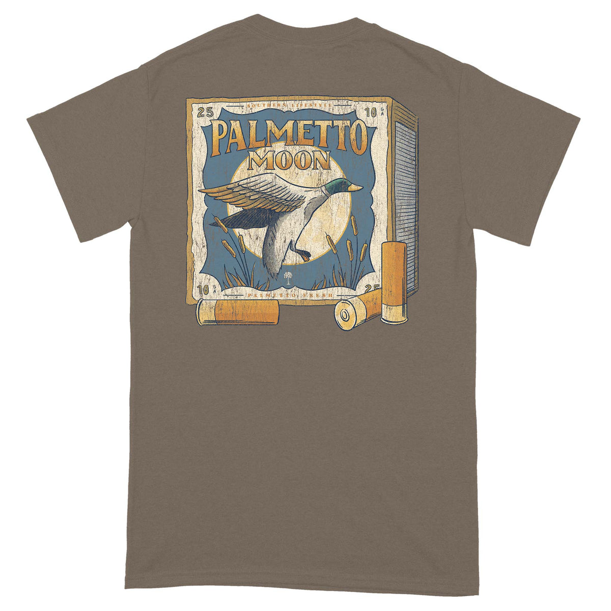 Brown t-shirt with 'Palmetto Moon' graphic on the back