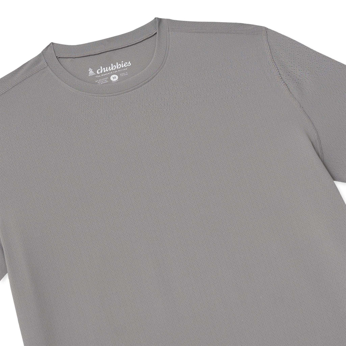 Close up Front flat lay of The Steel Gray Rec Tee with moisture wicking, breathable athletic material