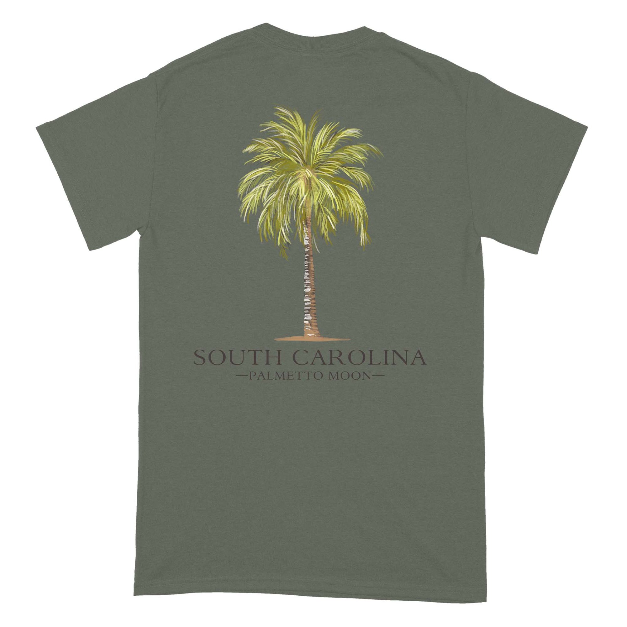 Palmetto Moon SC Palm Tree Short Sleeve T-Shirt in military green