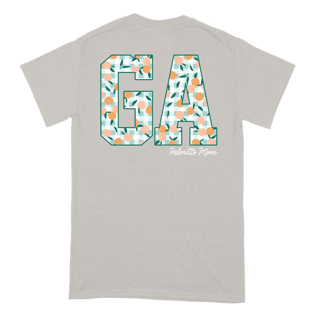 Palmetto Moon GA Gingham Peaches Short Sleeve T-Shirt in ice grey