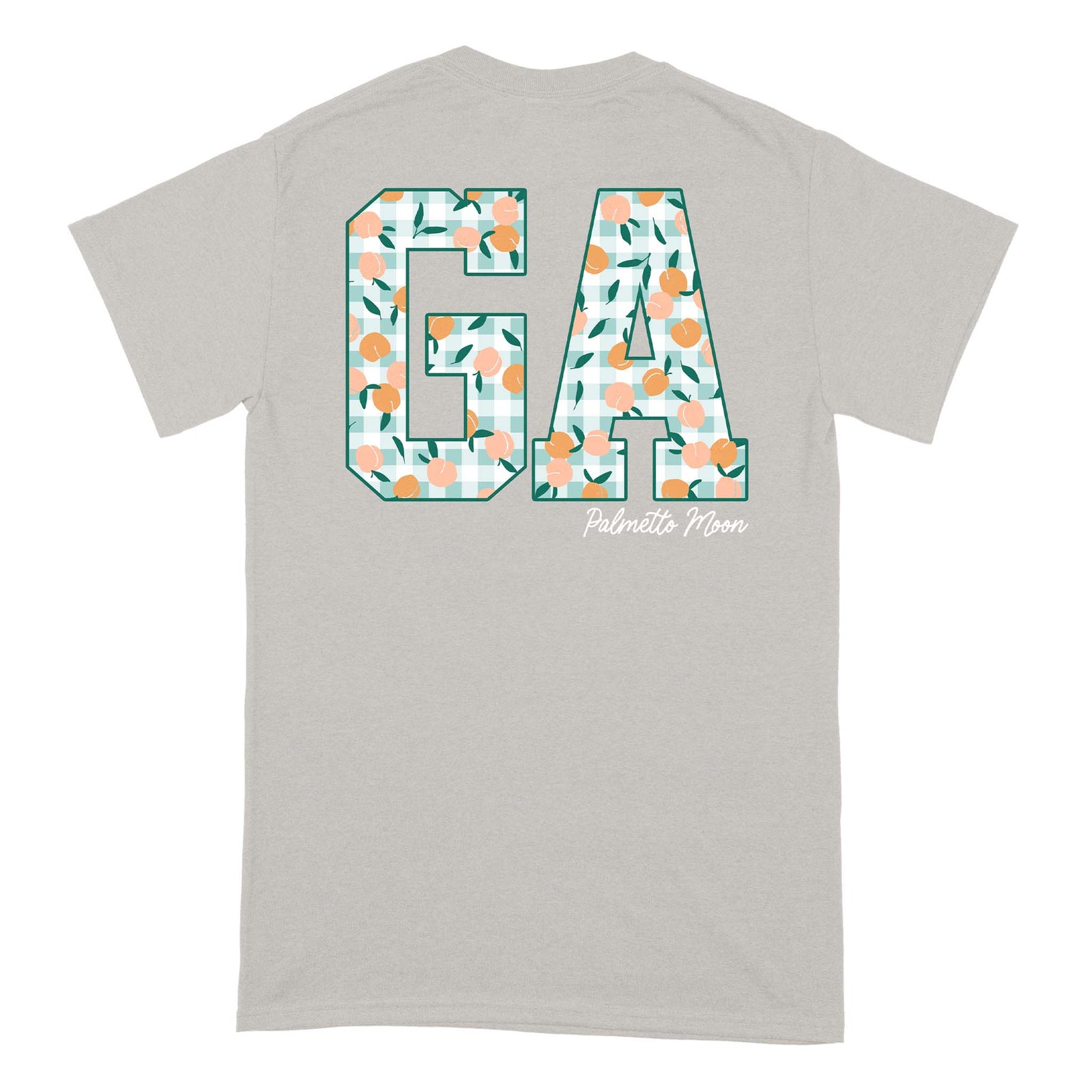 Palmetto Moon GA Gingham Peaches Short Sleeve T-Shirt in ice grey