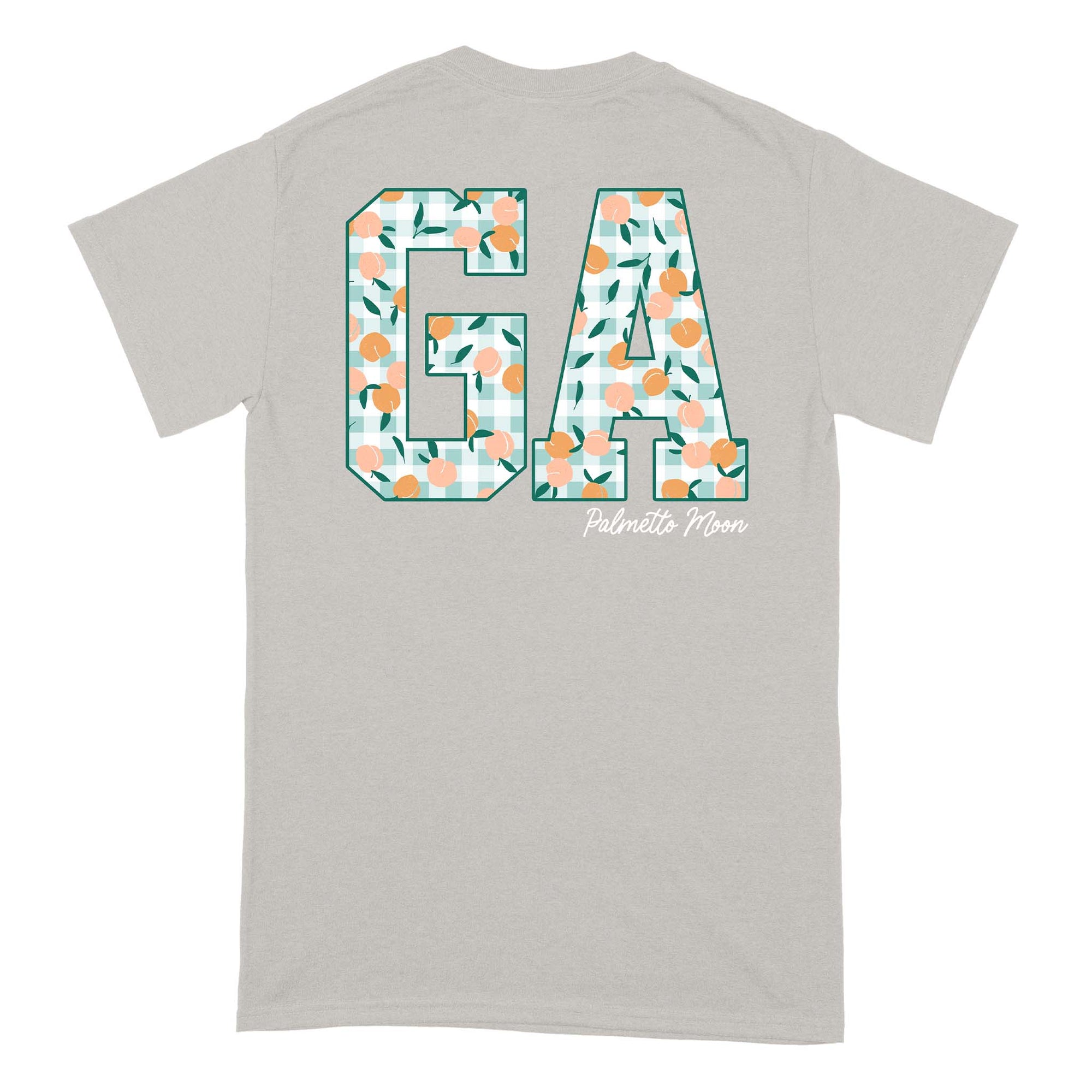 Palmetto Moon GA Gingham Peaches Short Sleeve T-Shirt in ice grey