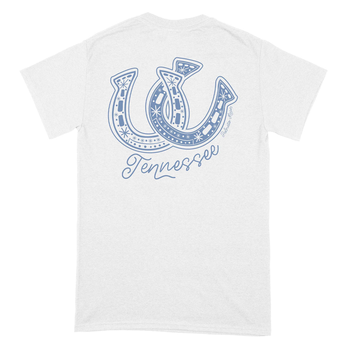 White t-shirt with blue horseshoe design and 'Tennessee' text on a white background