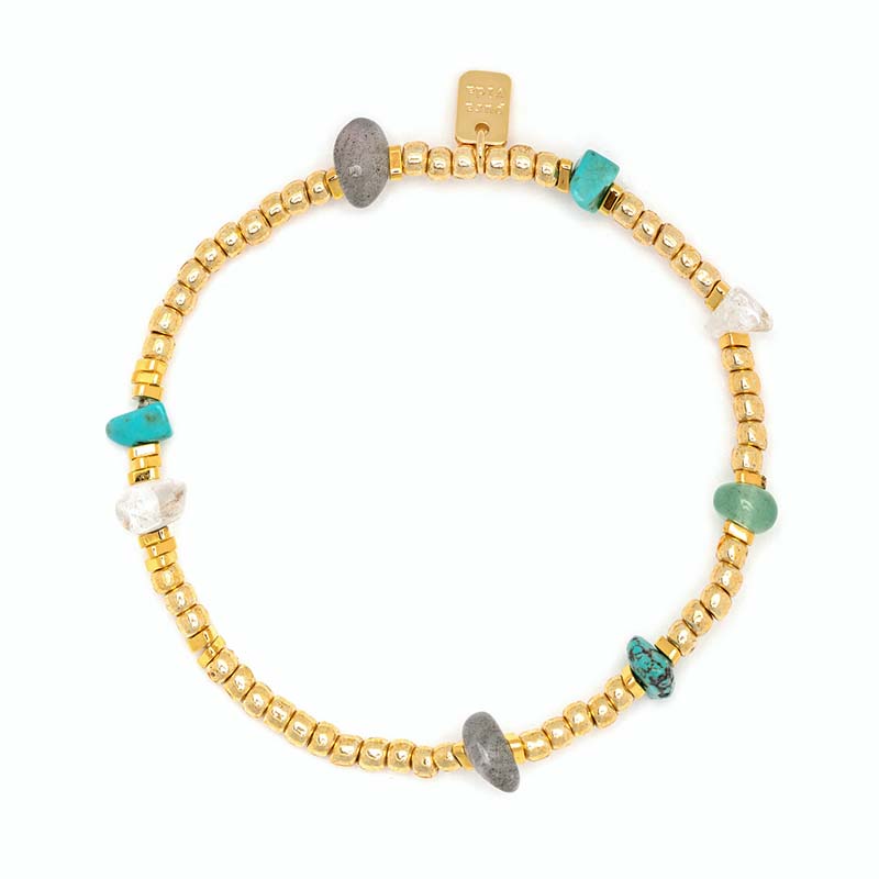 Gold Bead and Stone Chip Bracelet