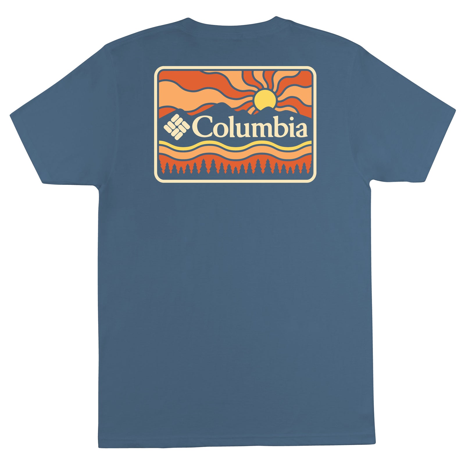Blue t-shirt with Columbia logo on a white background