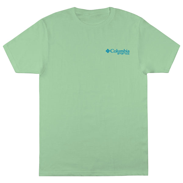 Light green t-shirt with Columbia logo on a white background