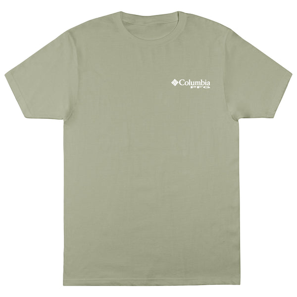 Light green t-shirt with Columbia logo on a white background