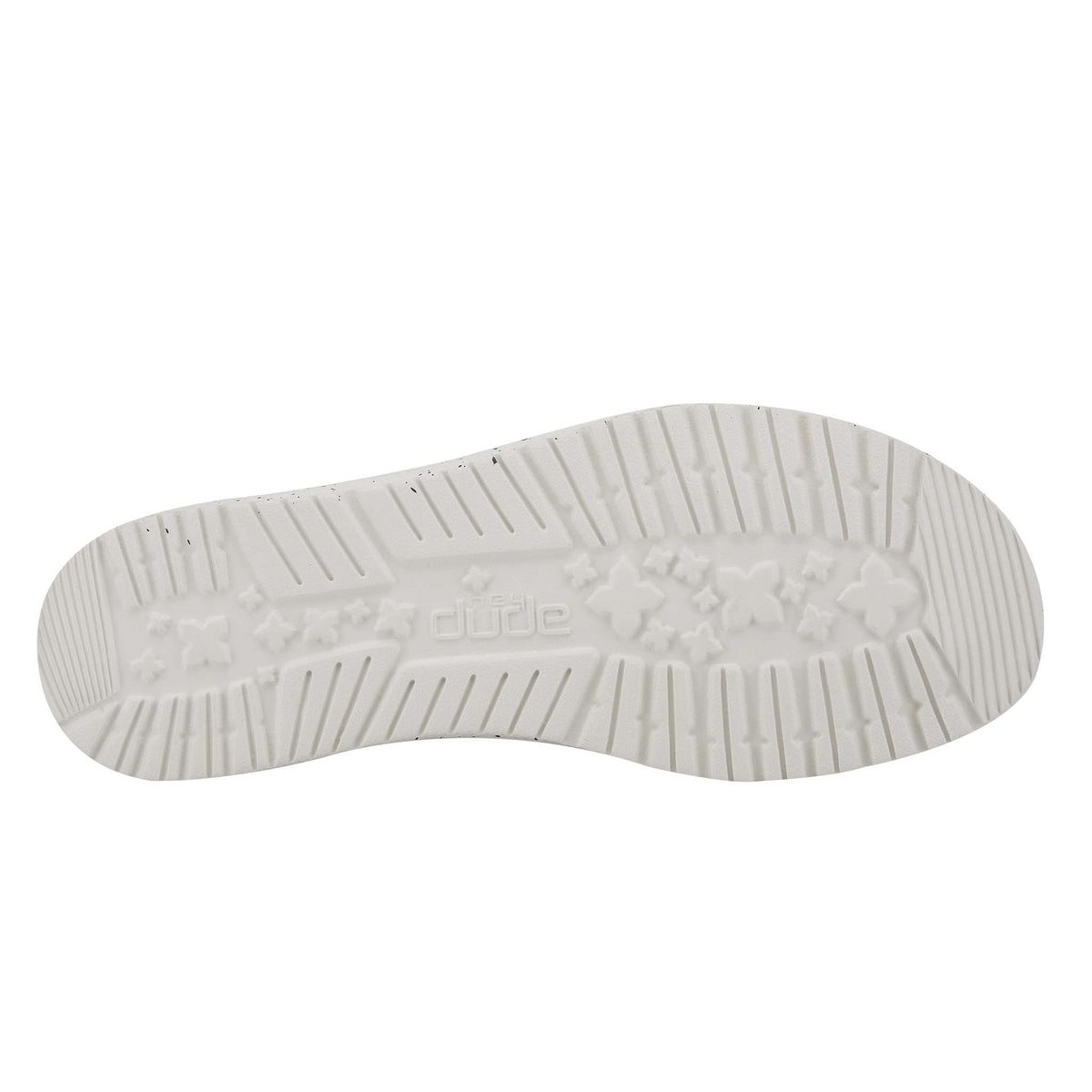 White sole of a shoe with brand logo on a white background