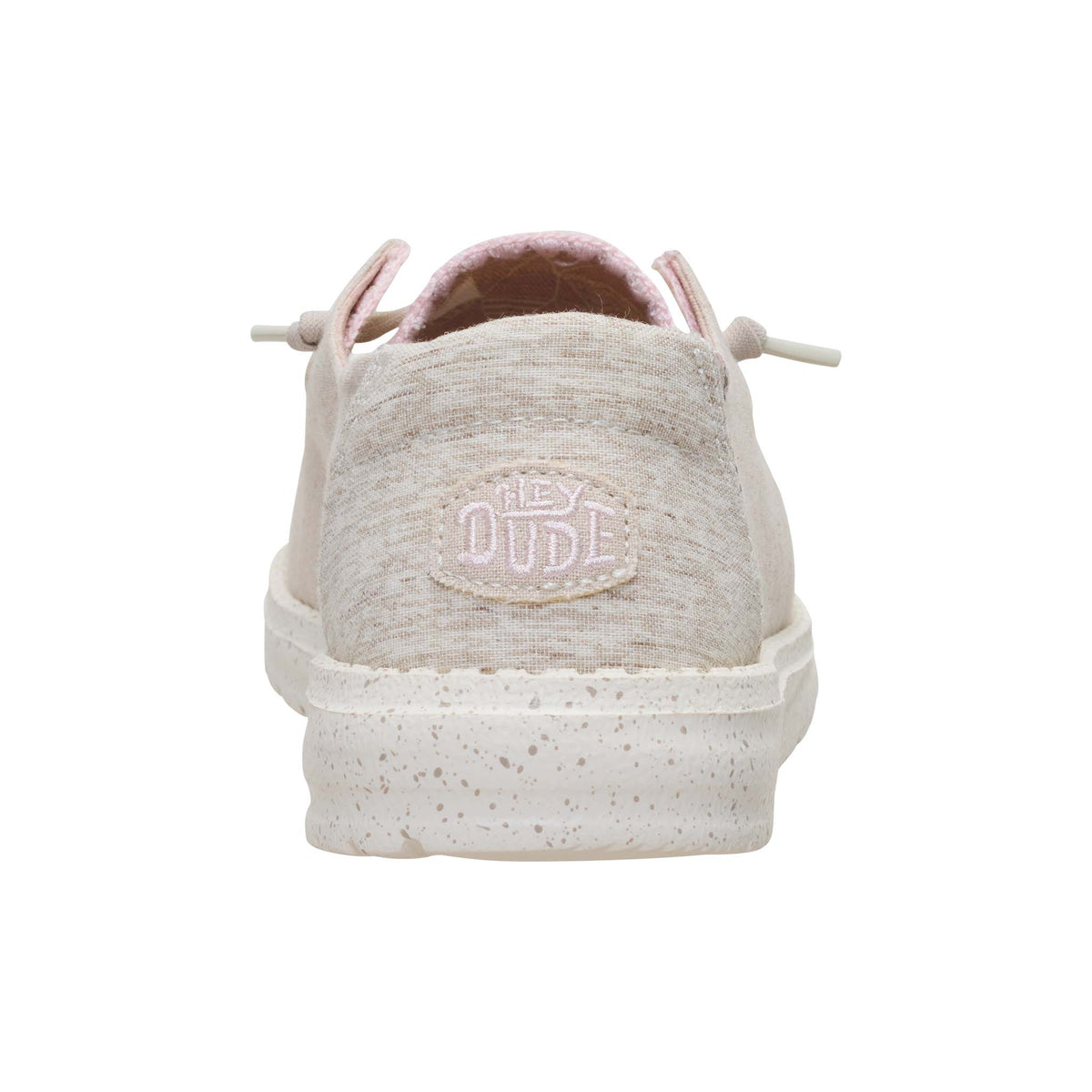 White sneaker with 'HeyDude' logo on a white background