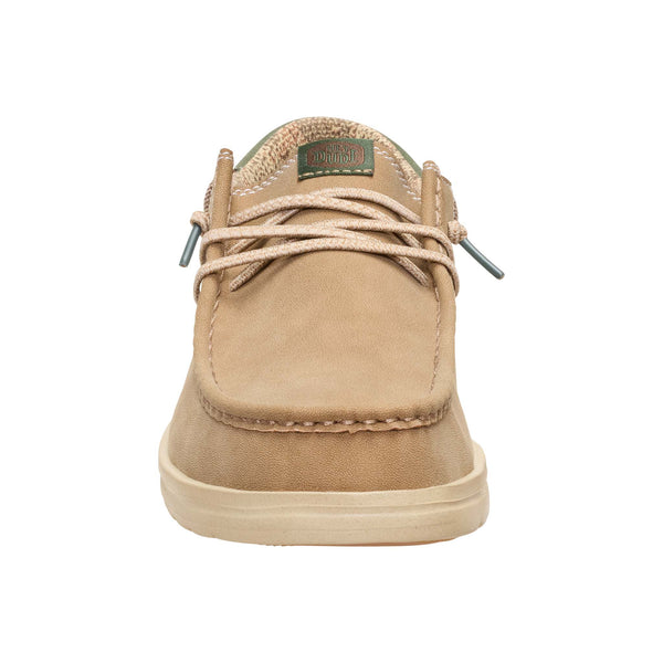 Beige sneaker with laces on a white background
