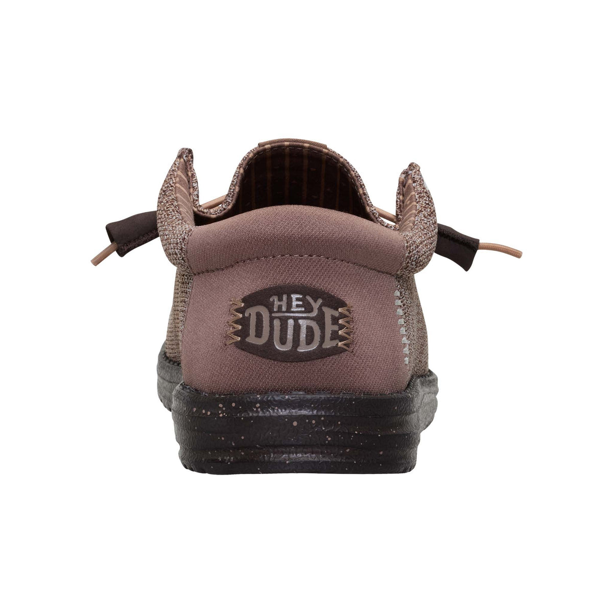 Brown sneaker with 'Hey Dude' logo on a white background