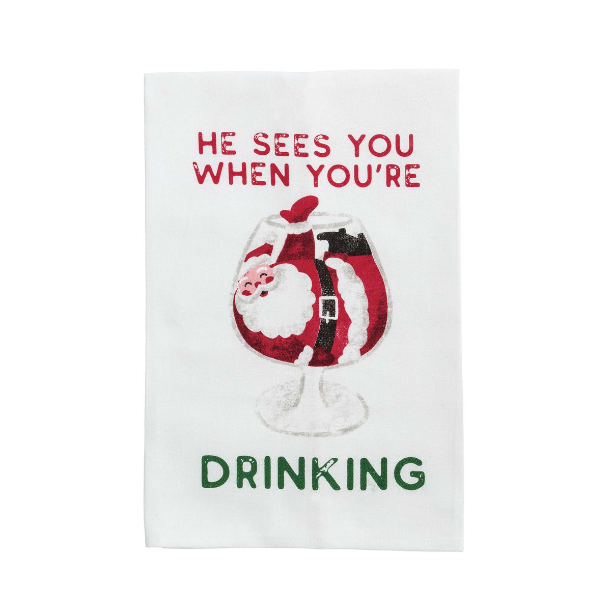 Towel with a wine glass design and text on a white background