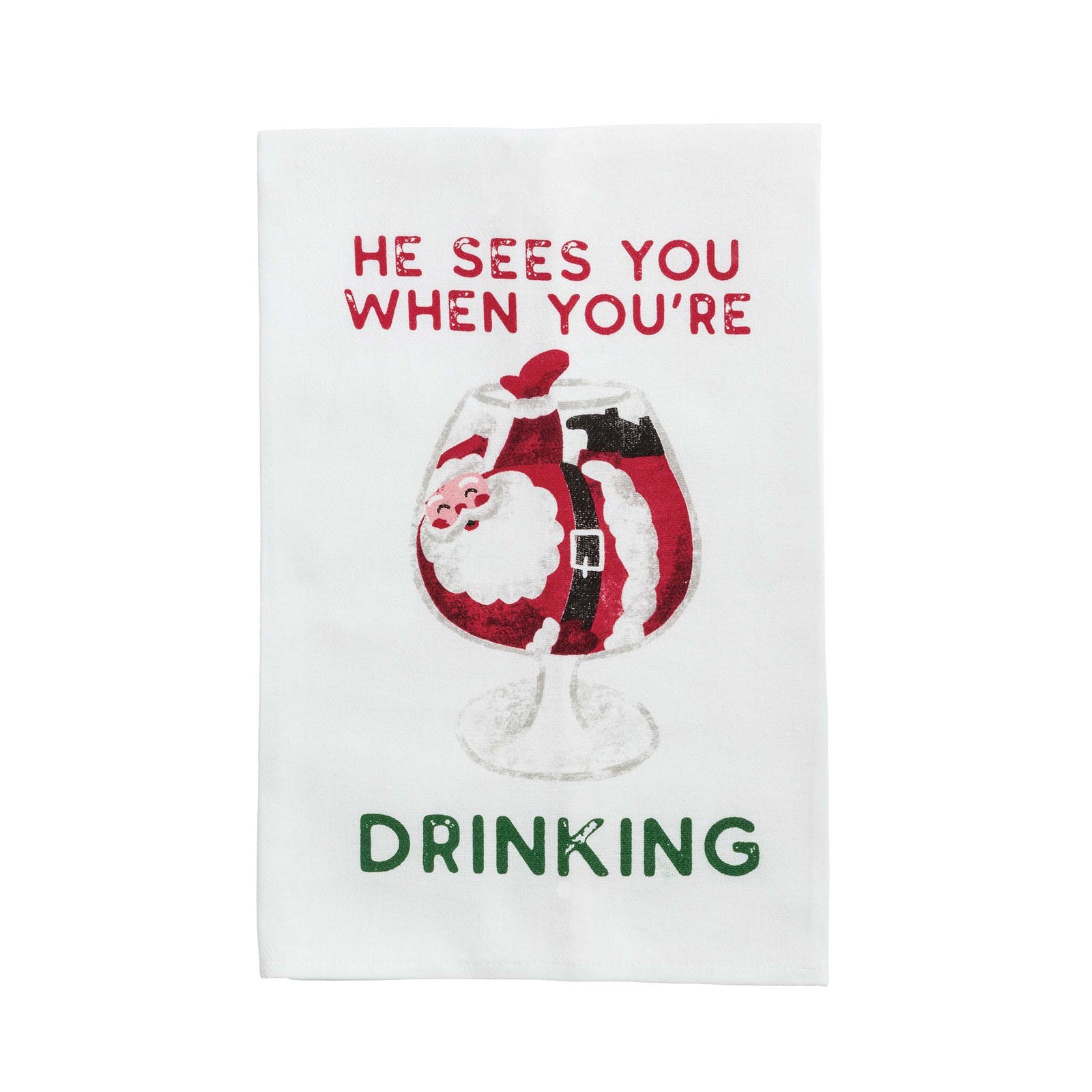 Towel with a wine glass design and text on a white background